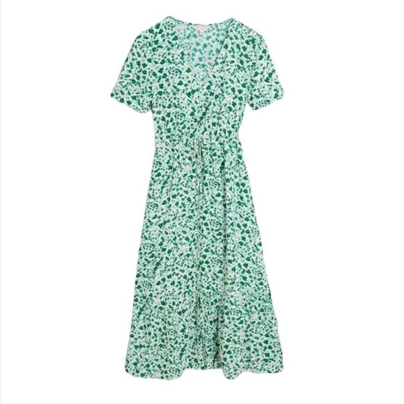 M&S X Ghost Ditsy Floral V Neck Tie Waist Green Midi Dress Sz 8 - Picture 7 of 10